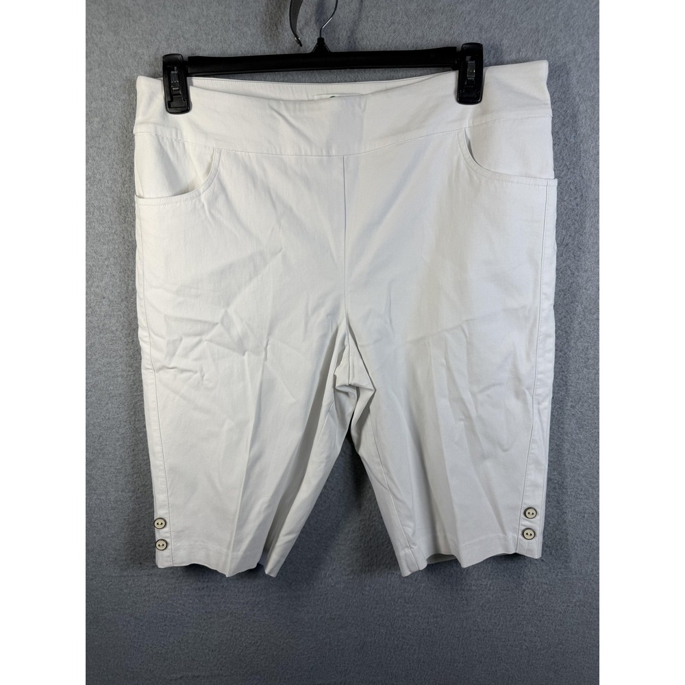 Coconut Row Shorts Womens 16 White Bermuda Pull On Stretch Button Pockets